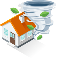 家と台風のイラスト